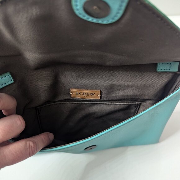 New J Crew Tiffany Blue Leather Envelope Bag with Chain - Picture 6 of 16